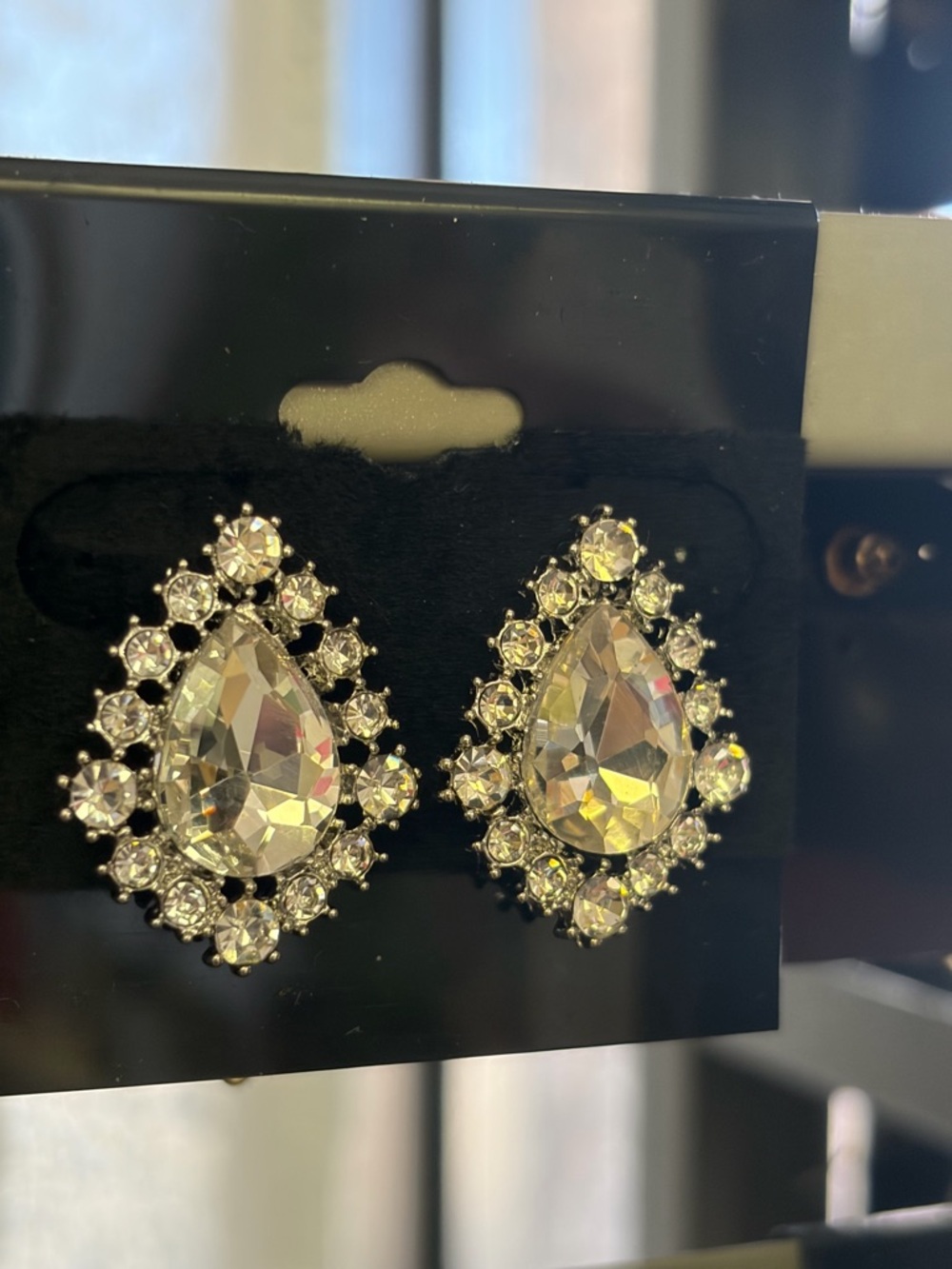 Glam Teardrop Crystal Stud Earrings - Clear Crystal